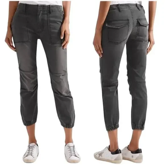 Nili Lotan Cropped French Military Pants Jeans Carbon Grey Cotton Utility SZ 27